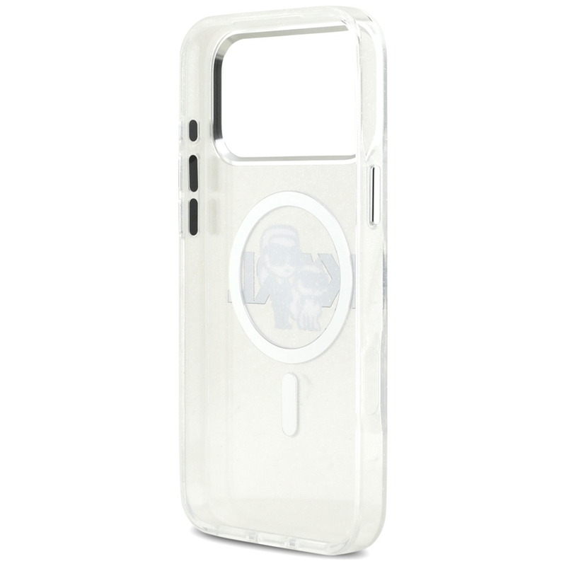 Karl Lagerfeld IML Glitter Karl & Choupette Sketch Logo MagSafe - Etui iPhone 17 Pro Max (przezroczysty)