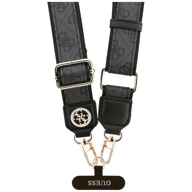 Guess Universal Crossbody Strap 4G Tether Patch Strass Metal Logo - Uniwersalny pasek / smycz do telefonu (czarny)