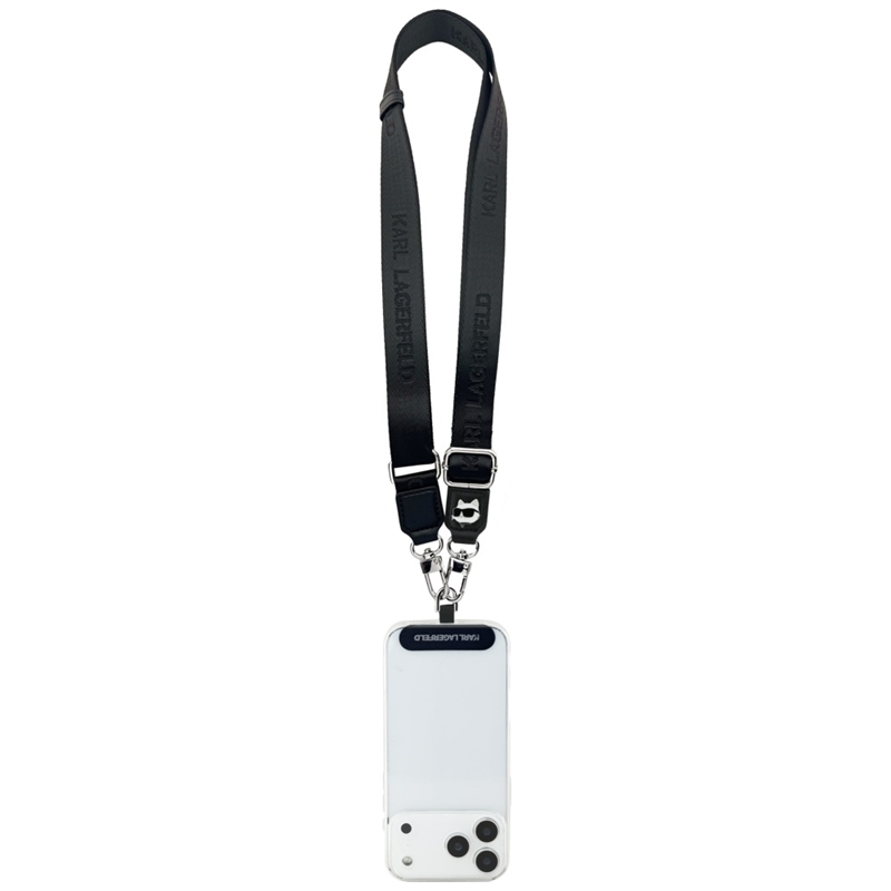 Karl Lagerfeld Universal Crossbody Strap Tether Patch Choupette Metal Logo - Uniwersalny pasek / smycz do telefonu (czarny)