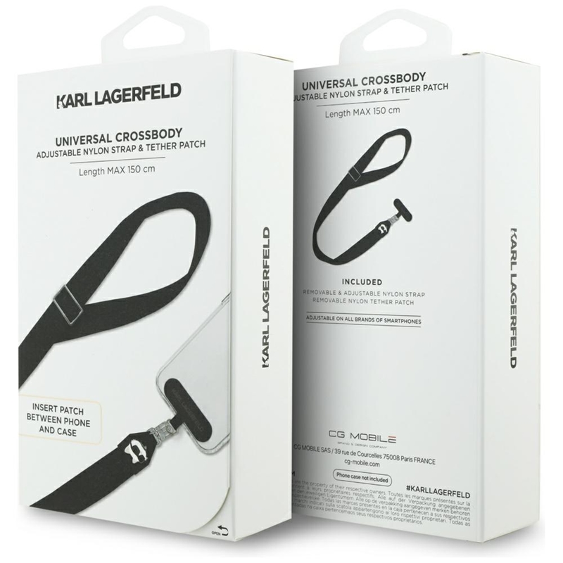 Karl Lagerfeld Universal Crossbody Strap Tether Patch Choupette Metal Logo - Uniwersalny pasek / smycz do telefonu (czarny)