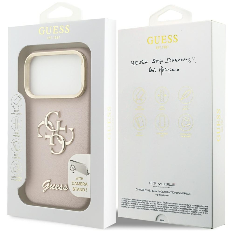 Guess Grained Big 4G & Stand Camera - Etui iPhone 17 Pro (różowy)