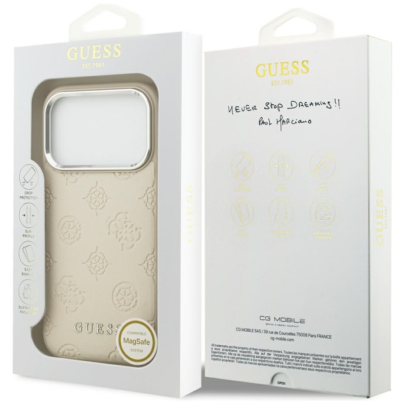 Guess Peony Hot Stamp Script MagSafe - Etui iPhone 17 Pro (beżowy)