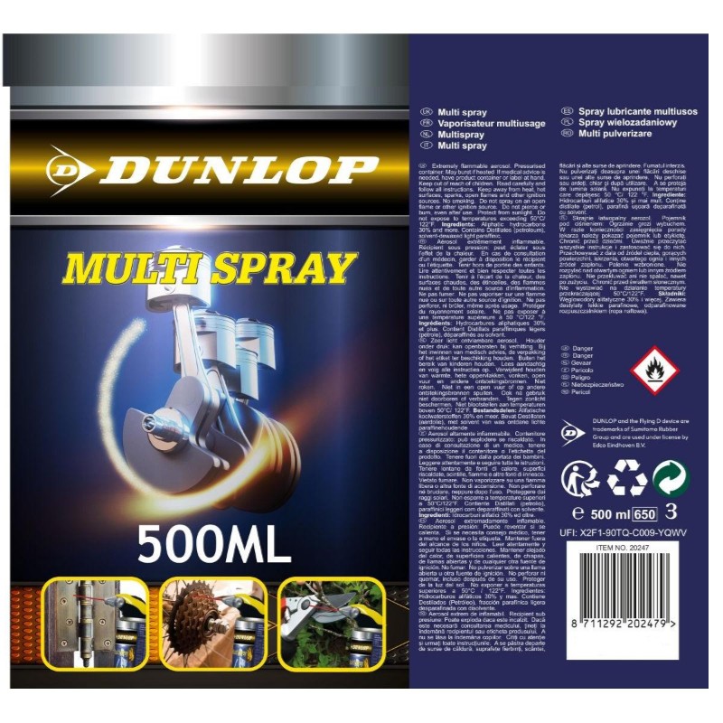 Dunlop - Spray multifunkcyjny / smar / olej penetrujący / środek czyszczący / spray kontaktowy 500 ml
