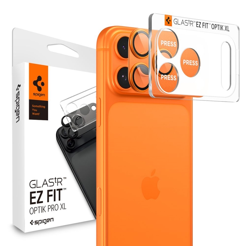 Spigen Optik Pro XL Glas.TR EZ Fit - Szkło ochronne na obiektyw iPhone 17 Pro (Orange)