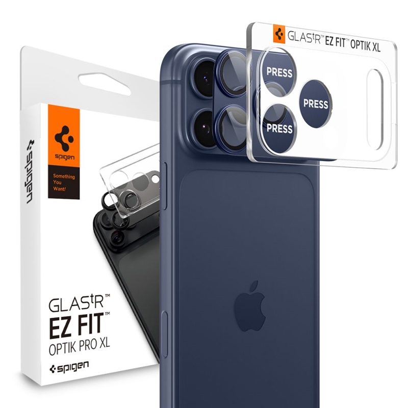 Spigen Optik Pro XL Glas.TR EZ Fit - Szkło ochronne na obiektyw iPhone 17 Pro (Blue)