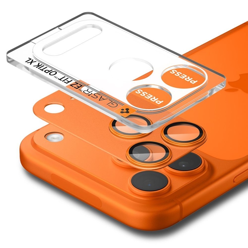 Spigen Optik Pro XL Glas.TR EZ Fit - Szkło ochronne na obiektyw iPhone 17 Pro Max (Orange)