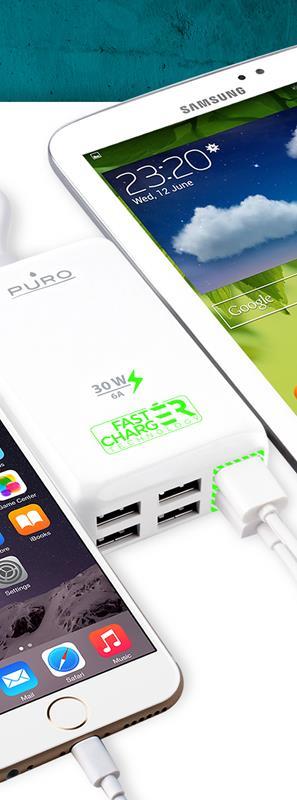 PURO Fast Charging Station - Uniwersalna sieciowa stacja ładująca 6 A, 6 x USB (biały)