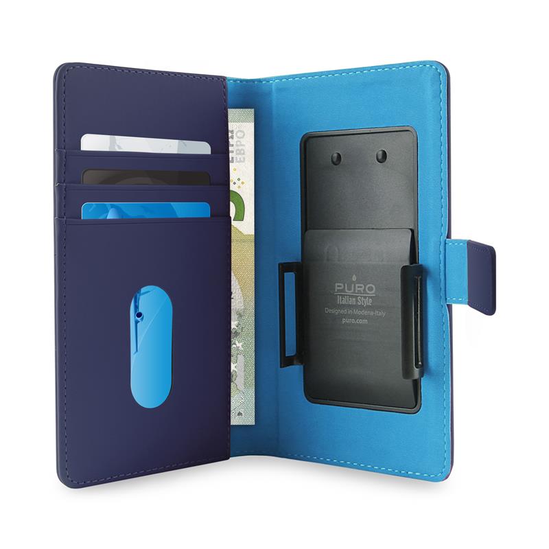 PURO Smart Wallet - Uniwersalne etui z uchwytem do robienia zdjęć z kieszonkami na karty i pieniądze, rozmiar XL (niebieski)