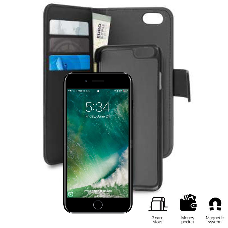 PURO Wallet Detachable - Etui 2w1 iPhone SE (2022 / 2020) / 8 / 7 / 6s (czarny)
