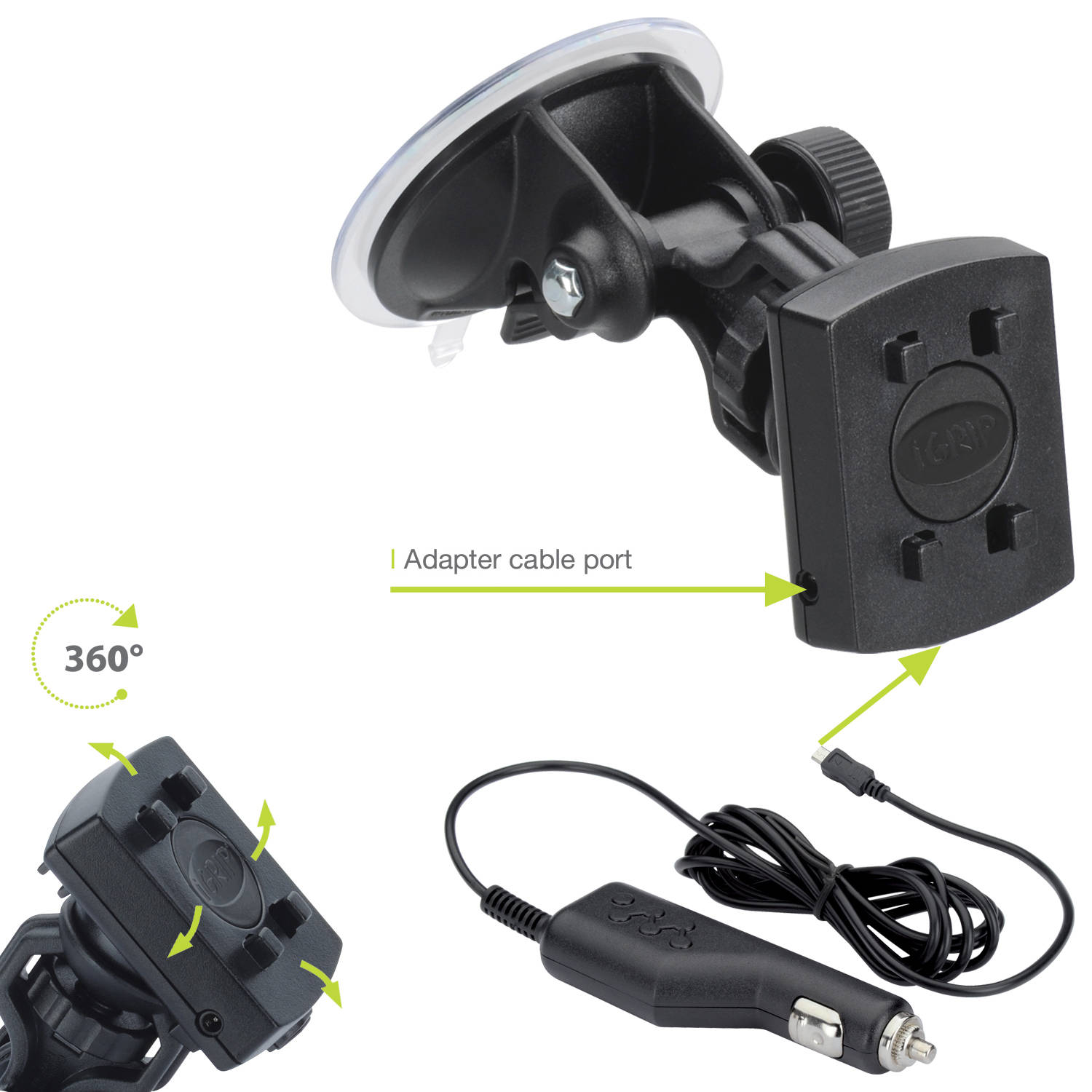 iGrip Universal Charging Dock - Uniwersalny uchwyt do smartfonów o szer. 44 - 84 mm + ładowarka + kabel micro USB + kabel Lightning