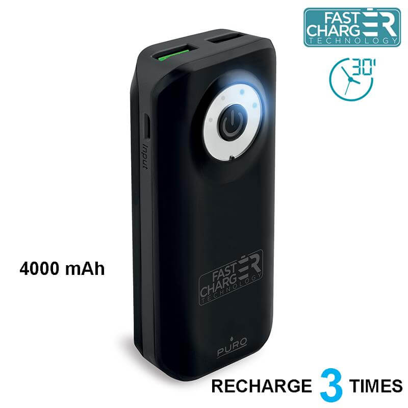 PURO Universal External Fast Charger Battery - Uniwersalny Power Bank 4000 mAh, 2 x USB, 2.4 A (czarny)
