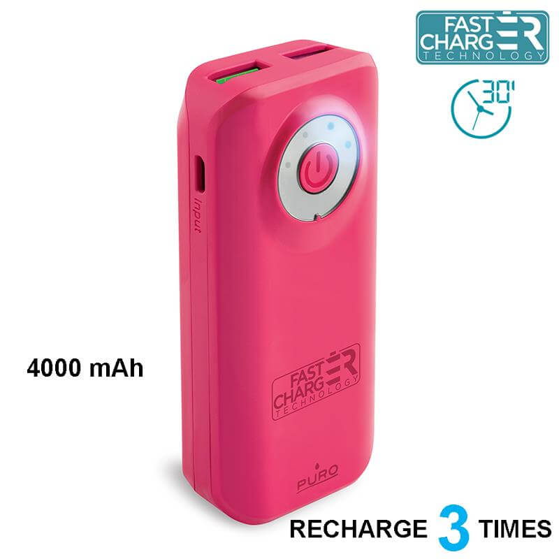 PURO Universal External Fast Charger Battery - Uniwersalny Power Bank 4000 mAh, 2 x USB, 2.4 A (różowy)