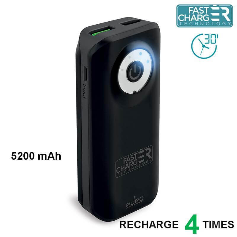 PURO Universal External Fast Charger Battery - Uniwersalny Power Bank 5200 mAh, 2 x USB, 2.4 A (czarny)
