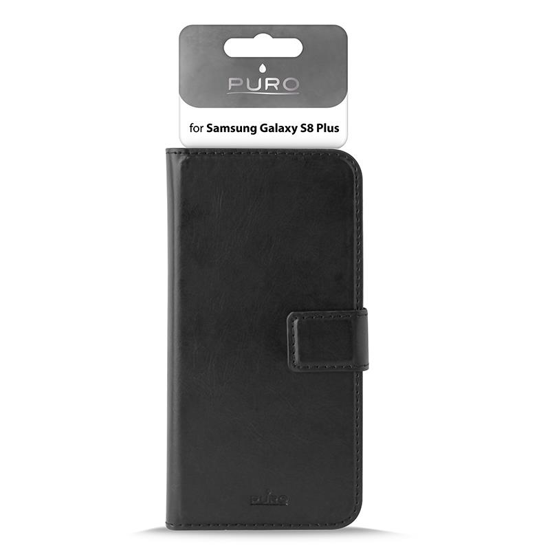 PURO Booklet Wallet Case - Etui Samsung Galaxy S8+ z kieszeniami na karty + stand up (czarny)