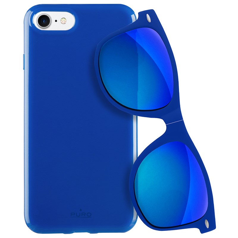 PURO Sunny Kit - Zestaw etui iPhone SE (2022 / 2020) / 8 / 7 + składane okulary przeciwsłoneczne (niebieski)