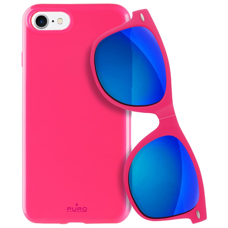 PURO Sunny Kit - Zestaw etui iPhone SE (2022 / 2020) / 8 / 7 + składane okulary przeciwsłoneczne (różowy)