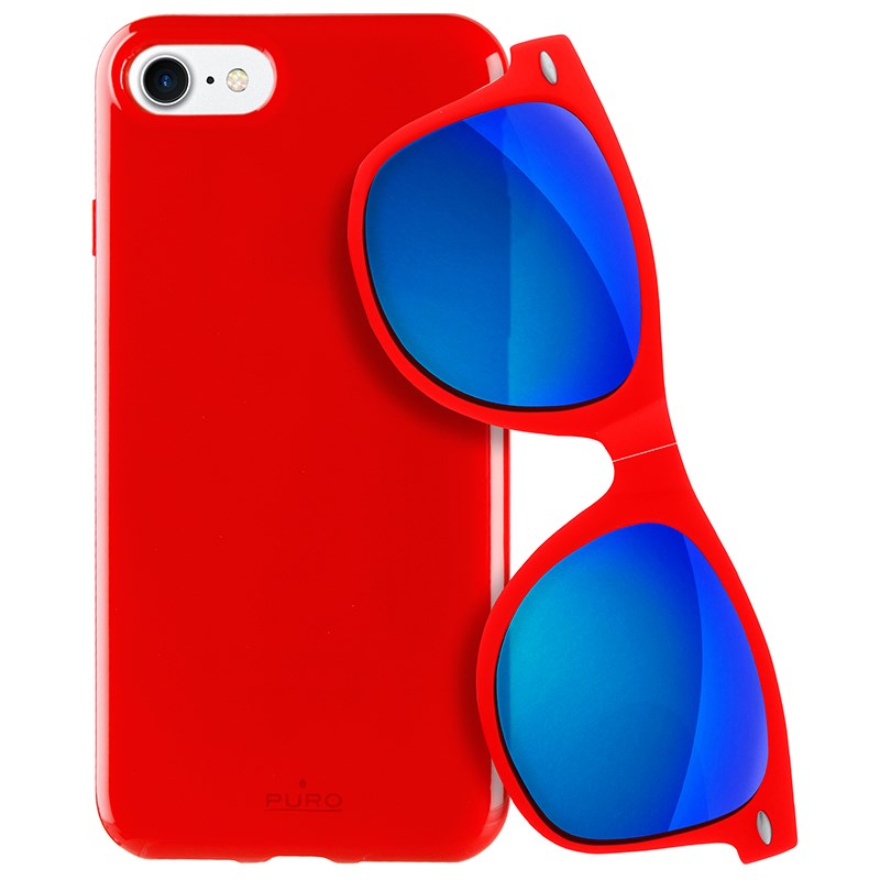 PURO Sunny Kit - Zestaw etui iPhone SE (2022 / 2020) / 8 / 7 + składane okulary przeciwsłoneczne (czerwony)