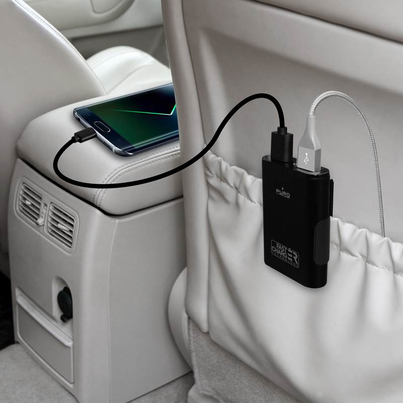PURO Fast Charger for Car - Ładowarka samochodowa 2 x USB + HUB 2 x USB, 6,8 A, 34 W, 1,8 m (czarny)