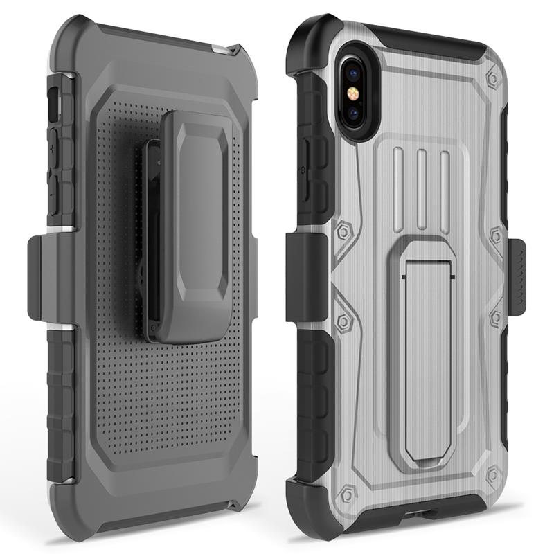 Zizo Heavy Duty Armor Case - Pancerne etui iPhone X z podstawką + uchwyt do paska (Gray/Black)