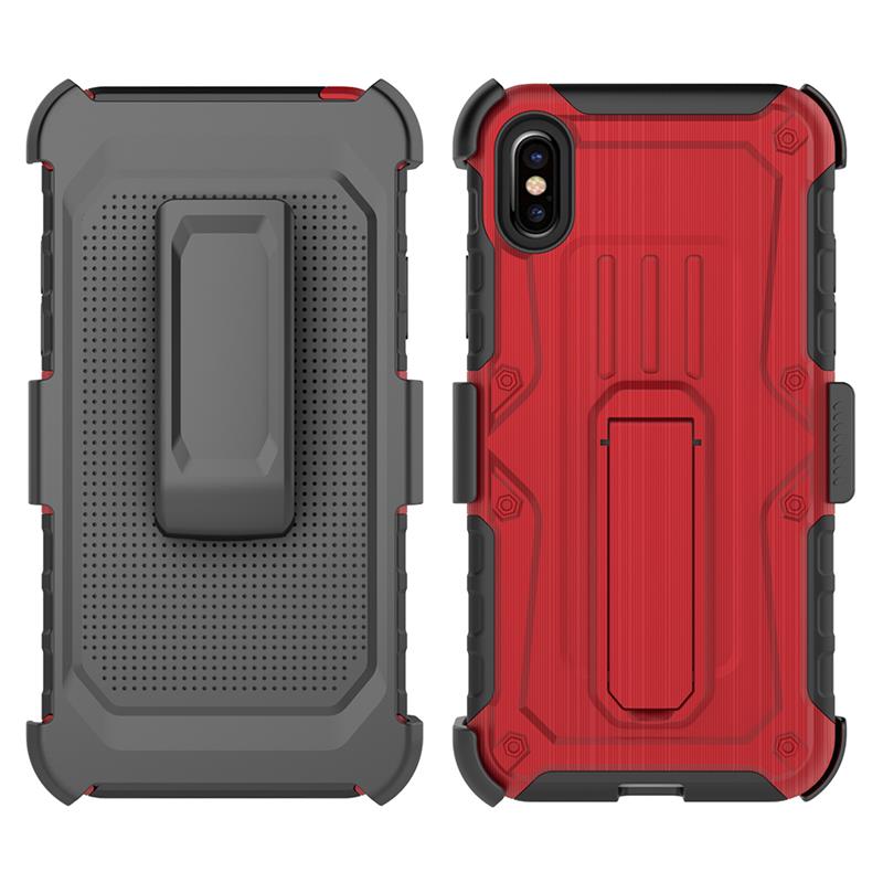 Zizo Heavy Duty Armor Case - Pancerne etui iPhone X z podstawką + uchwyt do paska (Red/Black)