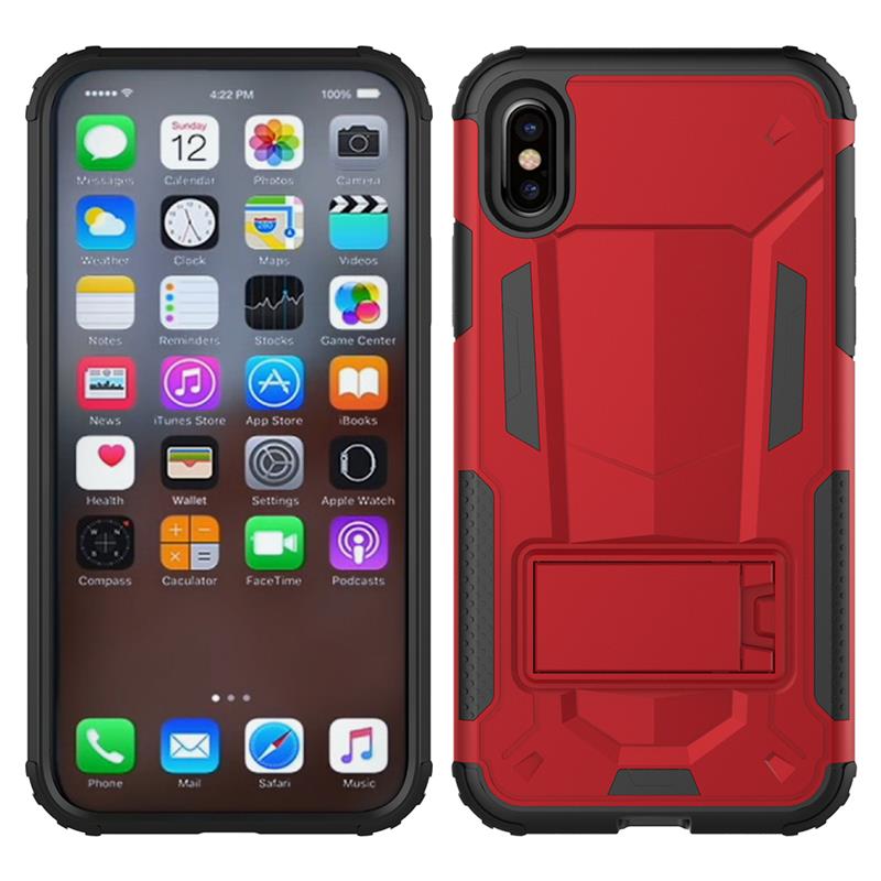 Zizo Hybrid Transformer Cover - Pancerne etui iPhone X z podstawką (Red/Black)