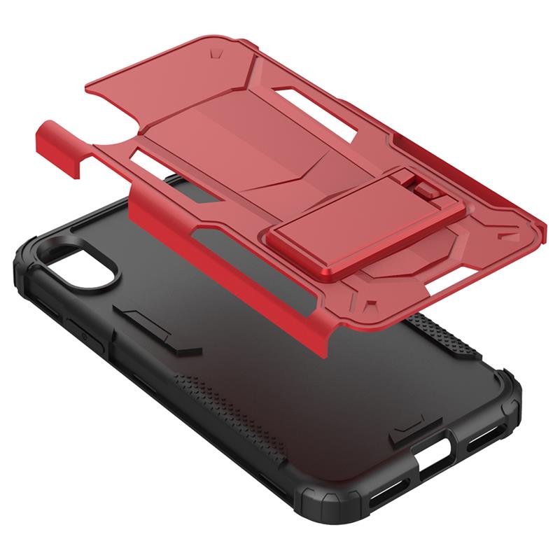 Zizo Hybrid Transformer Cover - Pancerne etui iPhone X z podstawką (Red/Black)
