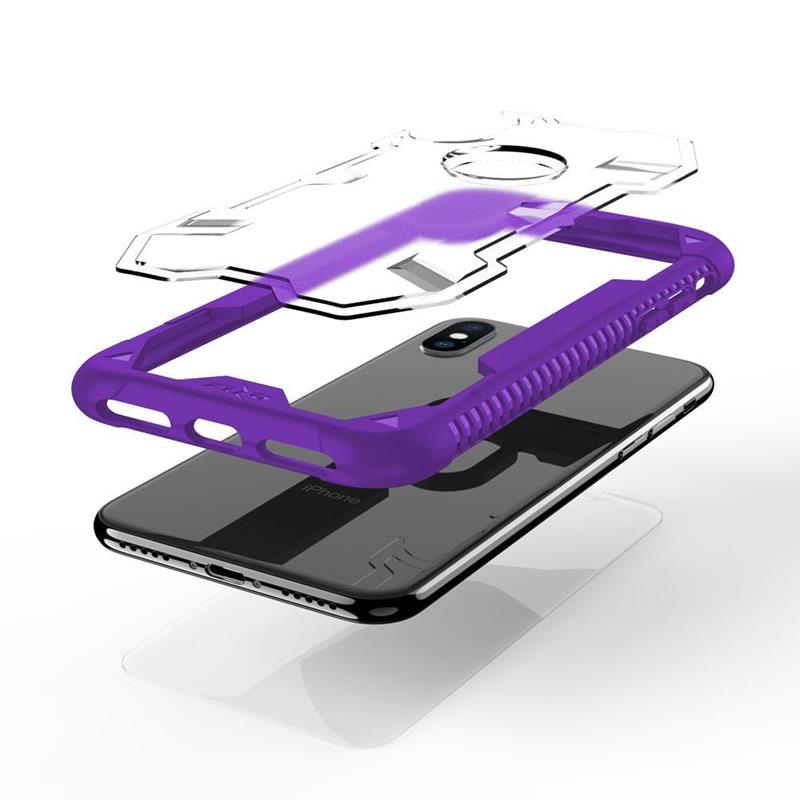 Zizo Proton Case - Pancerne etui iPhone X ze szkłem 9H na ekran (Purple/Trans Clear)