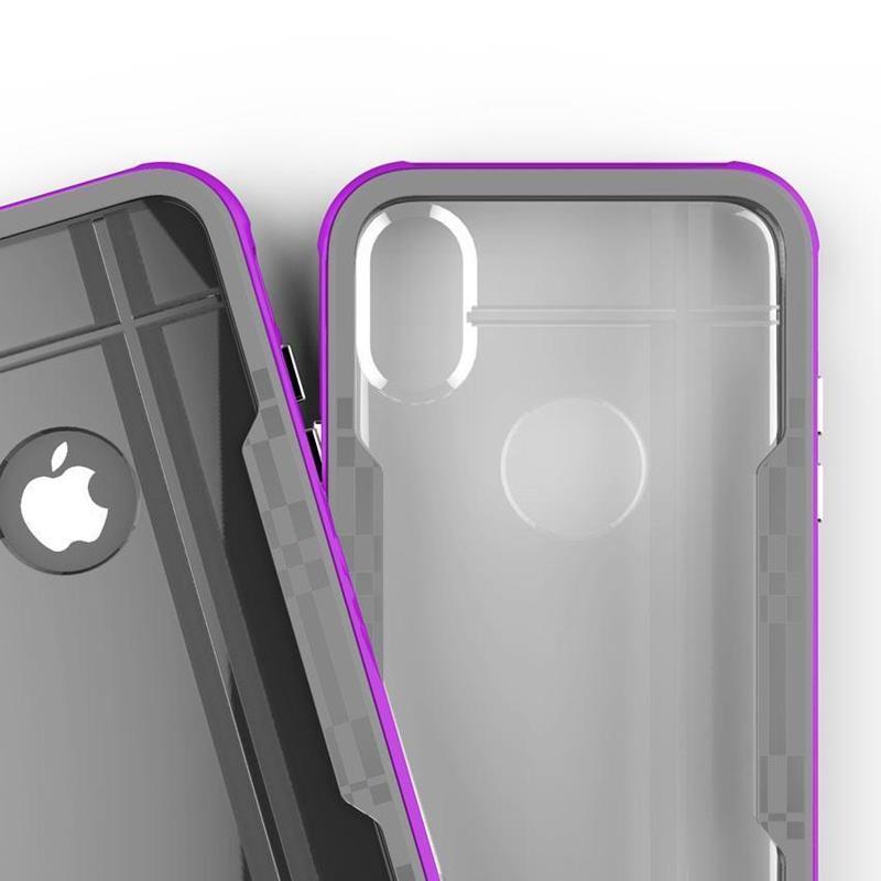 Zizo Shock Case - Pancerne etui iPhone Xs / X z hartowanym szkłem na ekran (Purple/Gray)