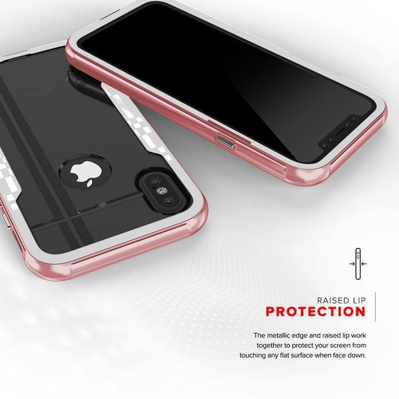 Zizo Shock Case - Pancerne etui iPhone Xs / X z hartowanym szkłem na ekran (Rose Gold/White)