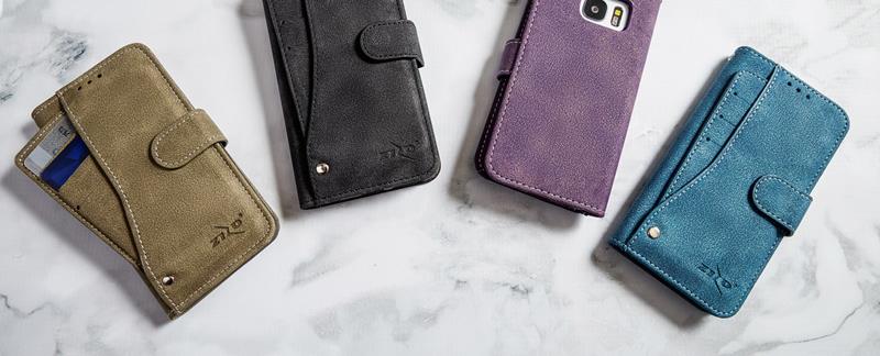 Zizo Slide Out Wallet Pouch - Skórzane etui iPhone X z kieszeniami na karty wewnątrz oraz na zewnątrz etui + stand up (Purple)