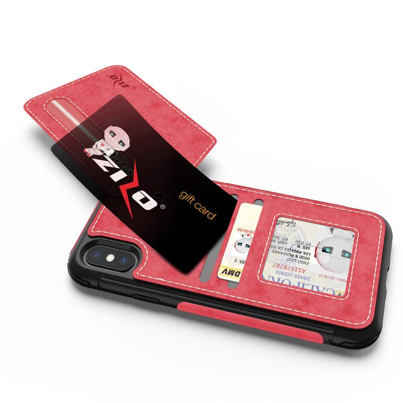 Zizo Nebula Wallet Case - Skórzane etui iPhone X z kieszeniami na karty + saszetka na zamek + szkło 9H na ekran (Pink/Black)