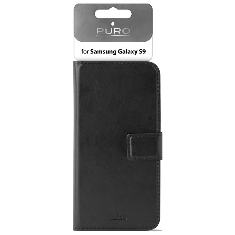 PURO Booklet Wallet Case - Etui Samsung Galaxy S9 z kieszeniami na karty + stand up (czarny)