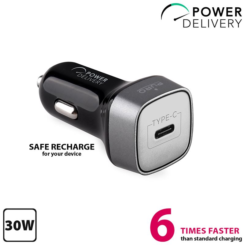 PURO Ultra Car Charger Power Delivery - Ładowarka samochodowa USB-C Power Delivery, 30 W (czarny)