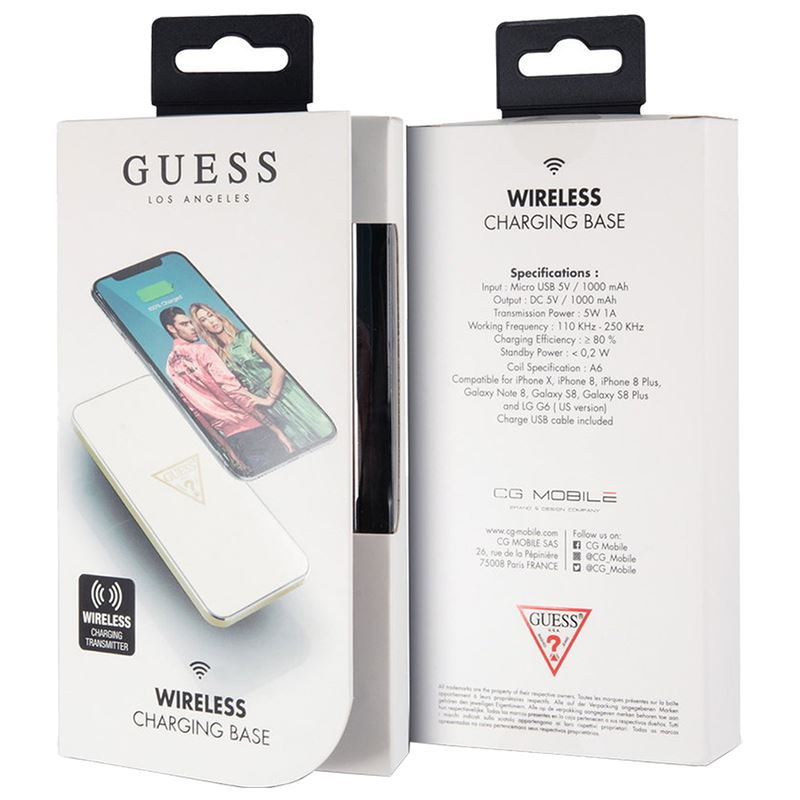 Guess Wireless Charging Base - Uniwersalna bezprzewodowa ładowarka indukcyjna, 5 W, 1 A (biały)