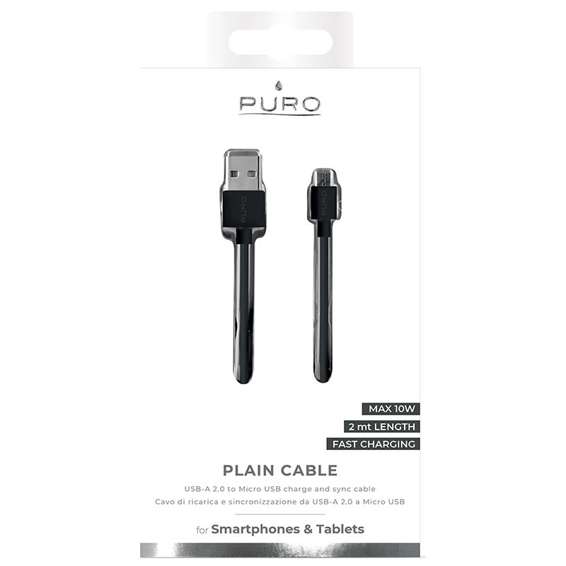 PURO Plain Cable Fast Charging - Kabel USB-A 2.0 do micro USB, 2 m, 2 A (czarny)