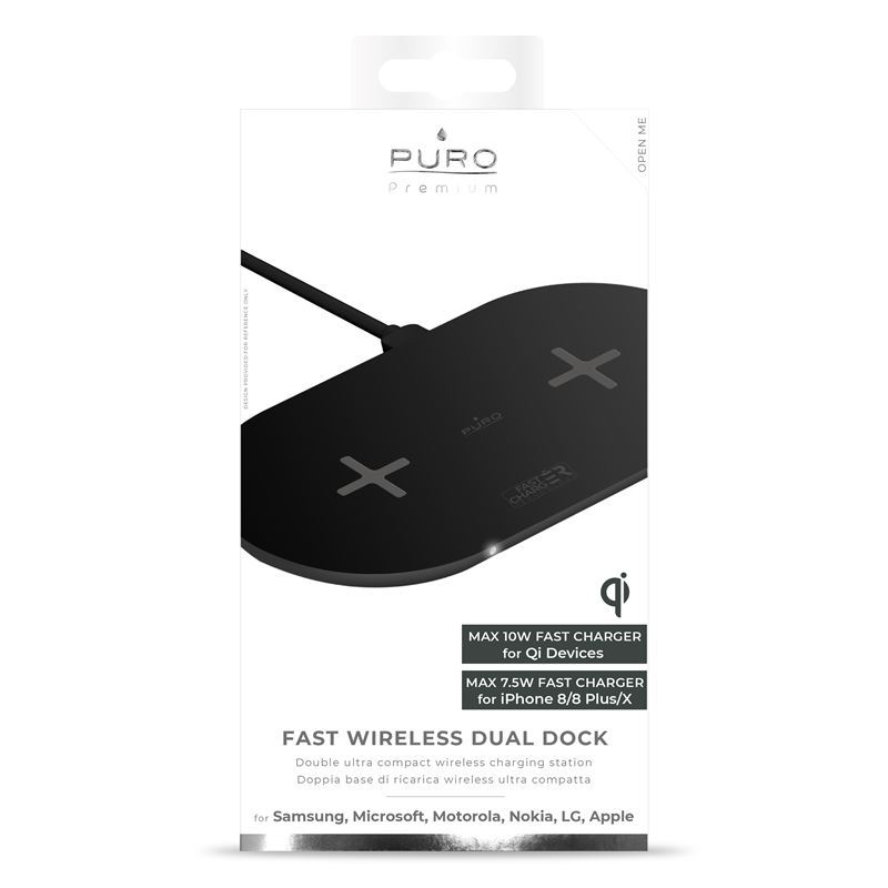 PURO Fast Wireless Dual Dock - Bezprzewodowa ładowarka indukcyjna Qi do iPhone i Android, 2x10 W (czarny)