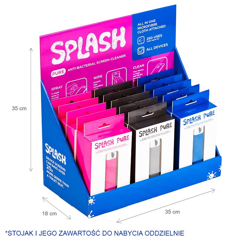 Splash Pure - Antybakteryjny spray z mikrofibrą do czyszczenia ekranu, 20 ml (różowy)