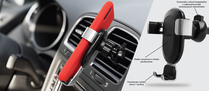 PURO Autofit Car Holder - Uniwersalny uchwyt samochodowy na kratkę wentylacyjną do smartfonów, max. 6" (czarny)