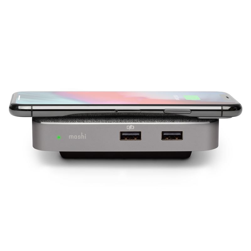 Moshi Symbus Q - Hub USB-C + ładowarka bezprzewodowa indukcyjna Qi do iPhone i Android (Gray)