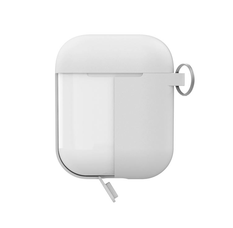 PURO ICON Case with hook - Etui Apple AirPods 1 & 2 generacji z dodatkową osłonką i karabińczykiem (White + Dark Grey Cap)