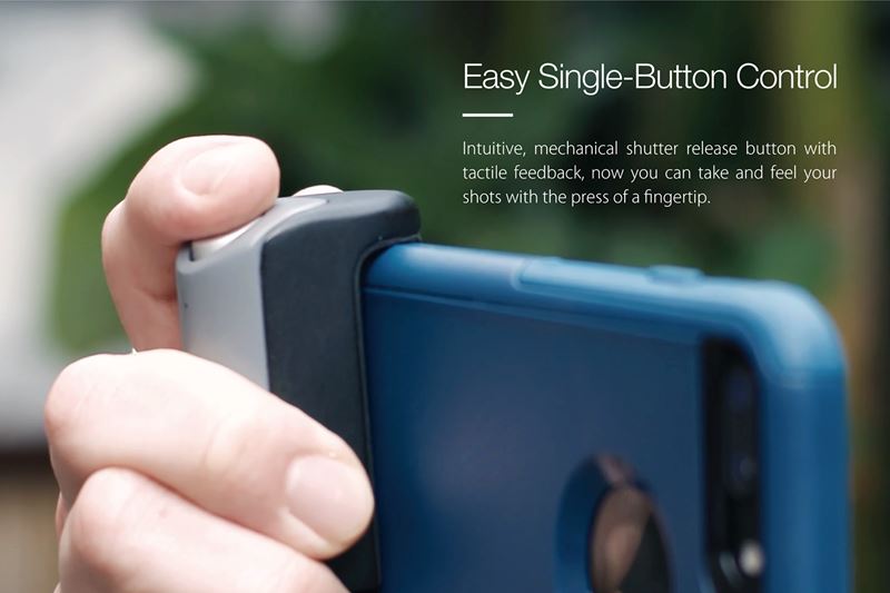 Just Mobile ShutterGrip - Uchwyt foto ze spustem migawki Bluetooth dla iOS/Android (Gold)