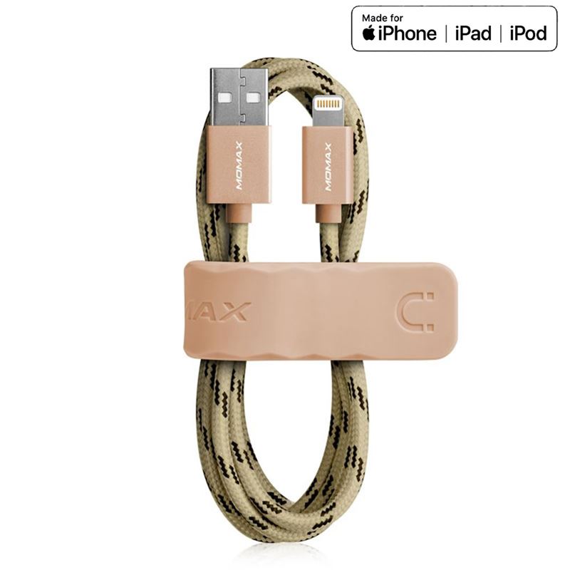 Momax Elite link - Kabel połączeniowy USB do Lightning MFi + elastyczny stojak, 2.4 A, 1 m (Golden)