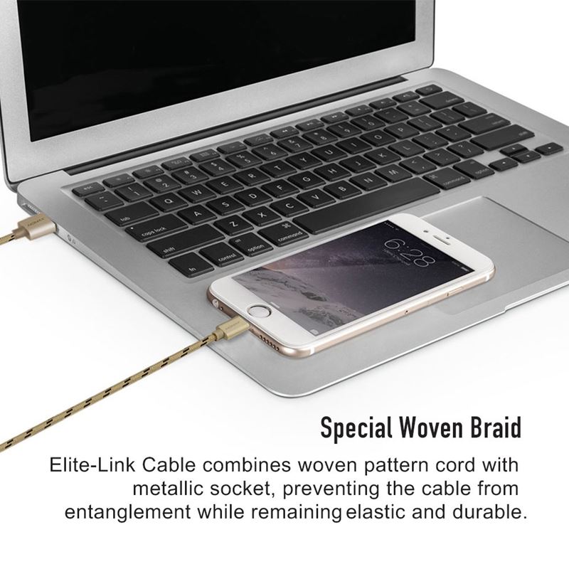 Momax Elite link - Kabel połączeniowy USB do Lightning MFi + elastyczny stojak, 2.4 A, 1 m (Golden)