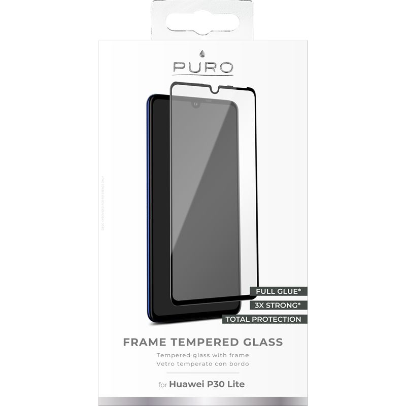 PURO Frame Tempered Glass - Szkło ochronne hartowane na ekran Huawei P30 Lite (czarna ramka)
