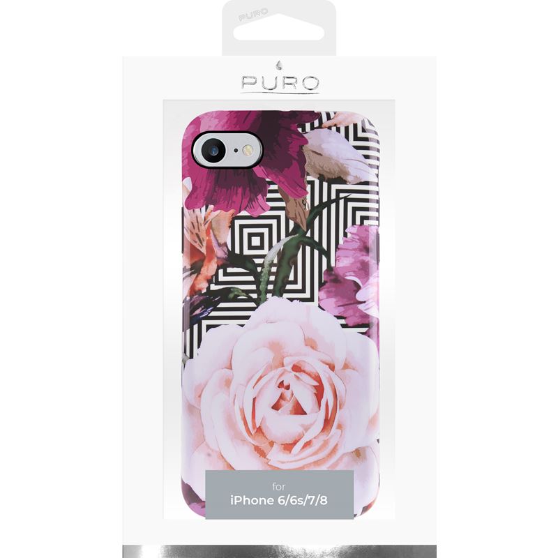 PURO Glam Geo Flowers - Etui iPhone SE (2022 / 2020) / 8 / 7 / 6s (Pink Peonies)