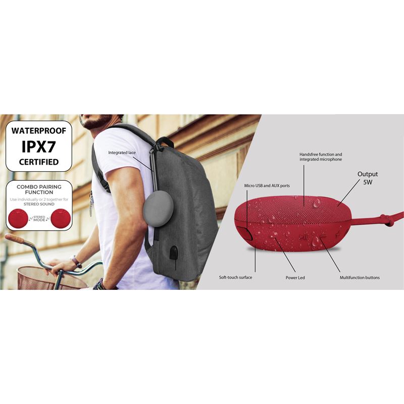PURO External Handy 2 Speaker – Wodoodporny głośnik zewnętrzny Bluetooth IPX7 (czerwony)