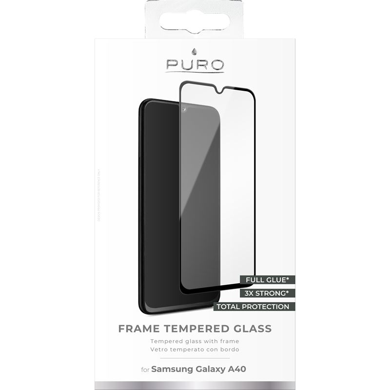 PURO Frame Tempered Glass - Szkło ochronne hartowane na ekran Samsung Galaxy A40 (czarna ramka)