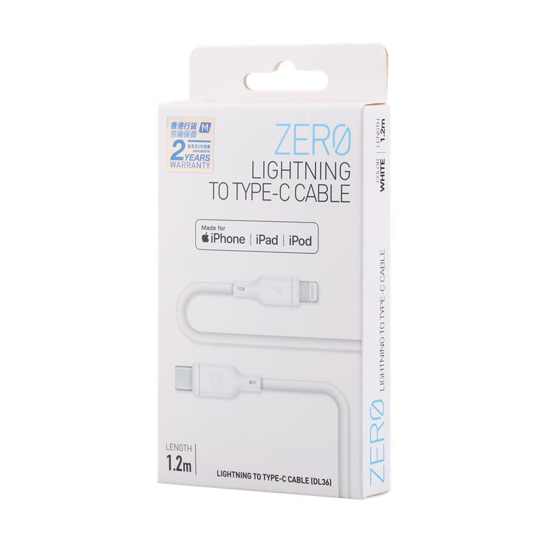 Momax Zero - Kabel połączeniowy USB-C (Power Delivery Fast Charging 3A) na Lightning MFi 1.2 m (White)