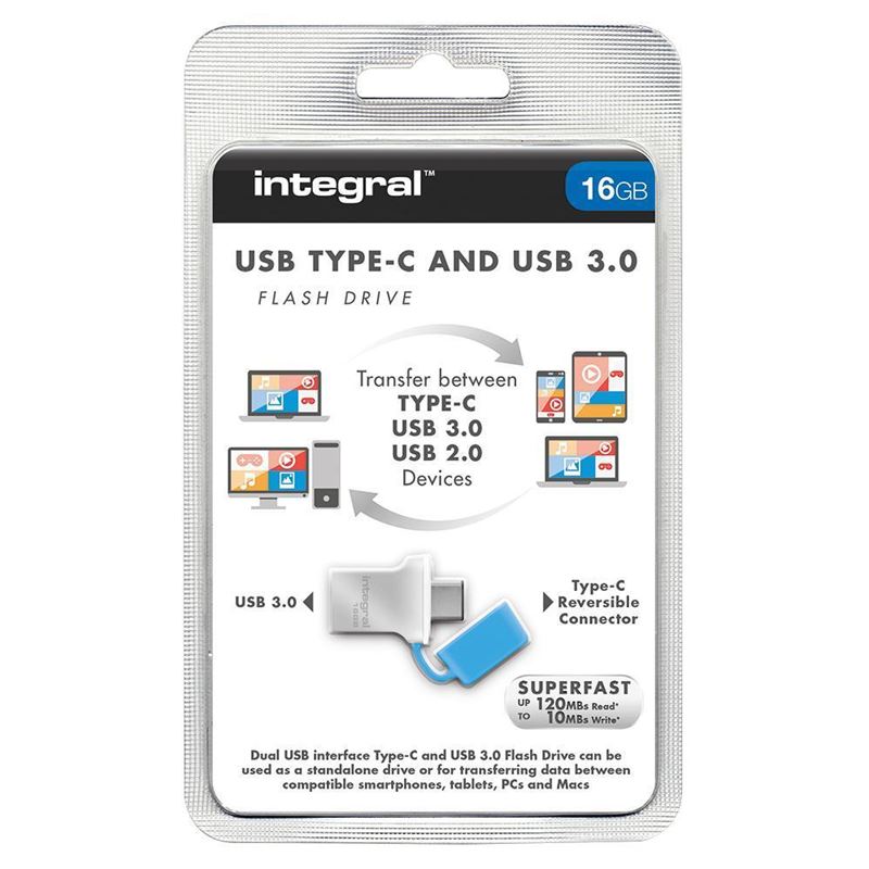 Integral USB-C Fusion Flash Drive - Podwójny pendrive USB 3.0 i USB- C 16 GB