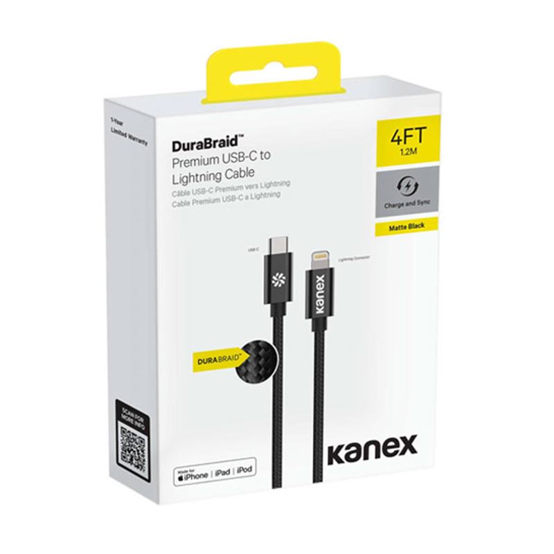Kanex DuraBraid - Kabel połączeniowy USB-C (Power Delivery) na Lightning certyfikat MFi 1,2 m (Silver)